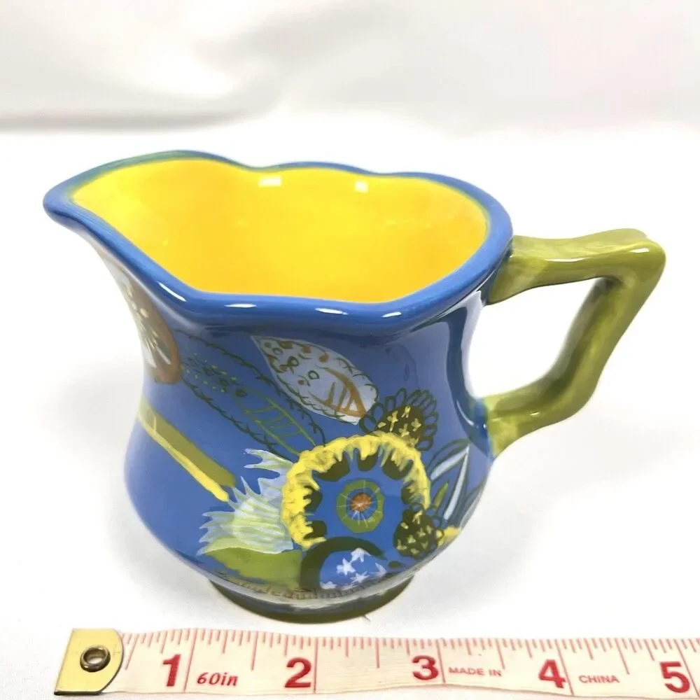 Tracy Porter Hand Painted Blue Floral Ceramic Creamer Pitcher Colorful China